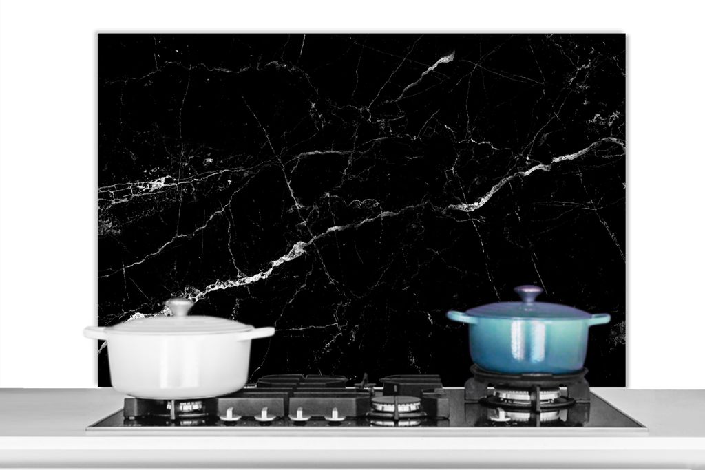 KitchenYeah Spritzschutz Küche - Küchenrückwand - Wandschutz für Herd und Spüle - Marmoroptik - Schwarz - Luxus 100x65 - Alu-Dibond (Alterna...
