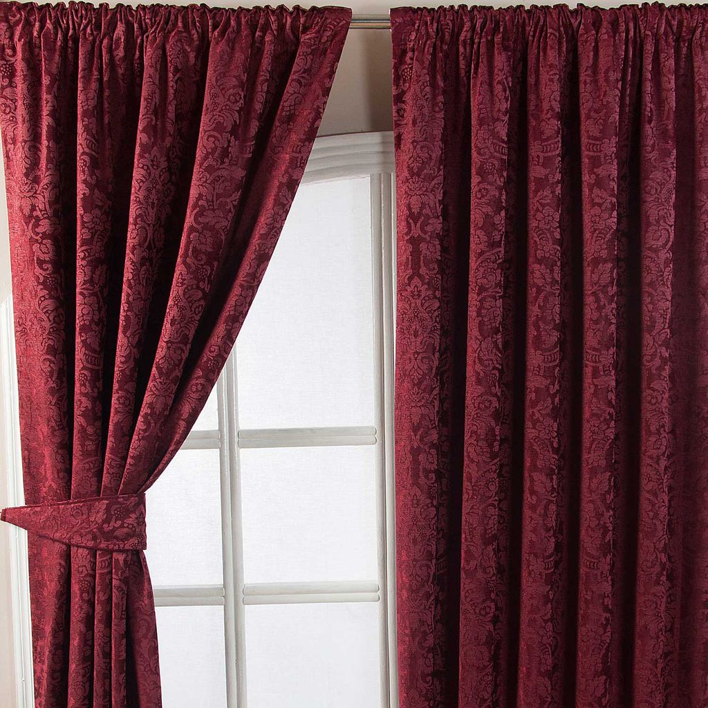 HOMESCAPES Samt Jacquard Thermovorhang Kräuselband 2 Stück Bordeaux 137 x 165 cm