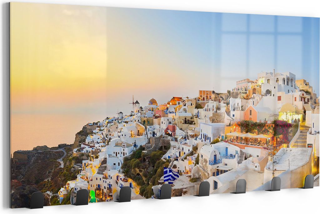DEQORI Kleiderhaken Glas 60x30 cm 'Kykladen-Dämmerung' Wand Garderobe beschreibbar Paneel