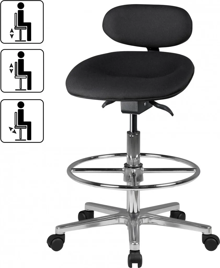 Tabouret pivotant ergonomique Amstyle avec dossier réglable noir