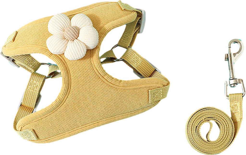 Einfarbiges Set Aus Hundegeschirr Und Leine Mit Blumenanhänger, Sicherheitsgurt Für Hunde Und Katzen Für Das Auto, Autogeschirr(Gelb,S)