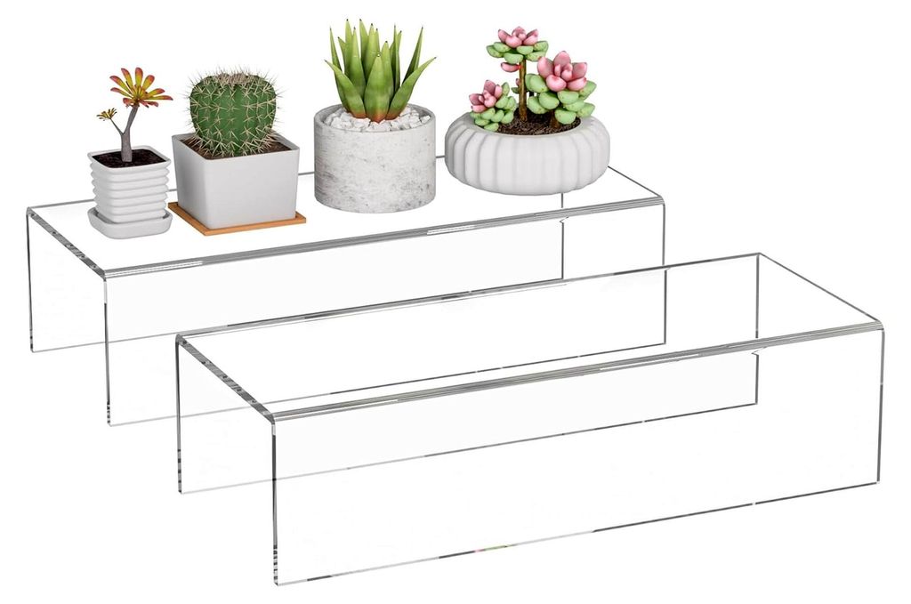 Acryl Regal Riser 30x12x7.5cm, 2er Pack, rechteckige Acryl Tablett Sockel Ständer für Figuren und Taschen