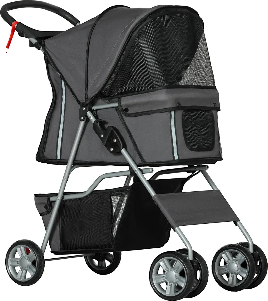 Remorque pour chien pliable avec toit solaire et grand coffre gris
