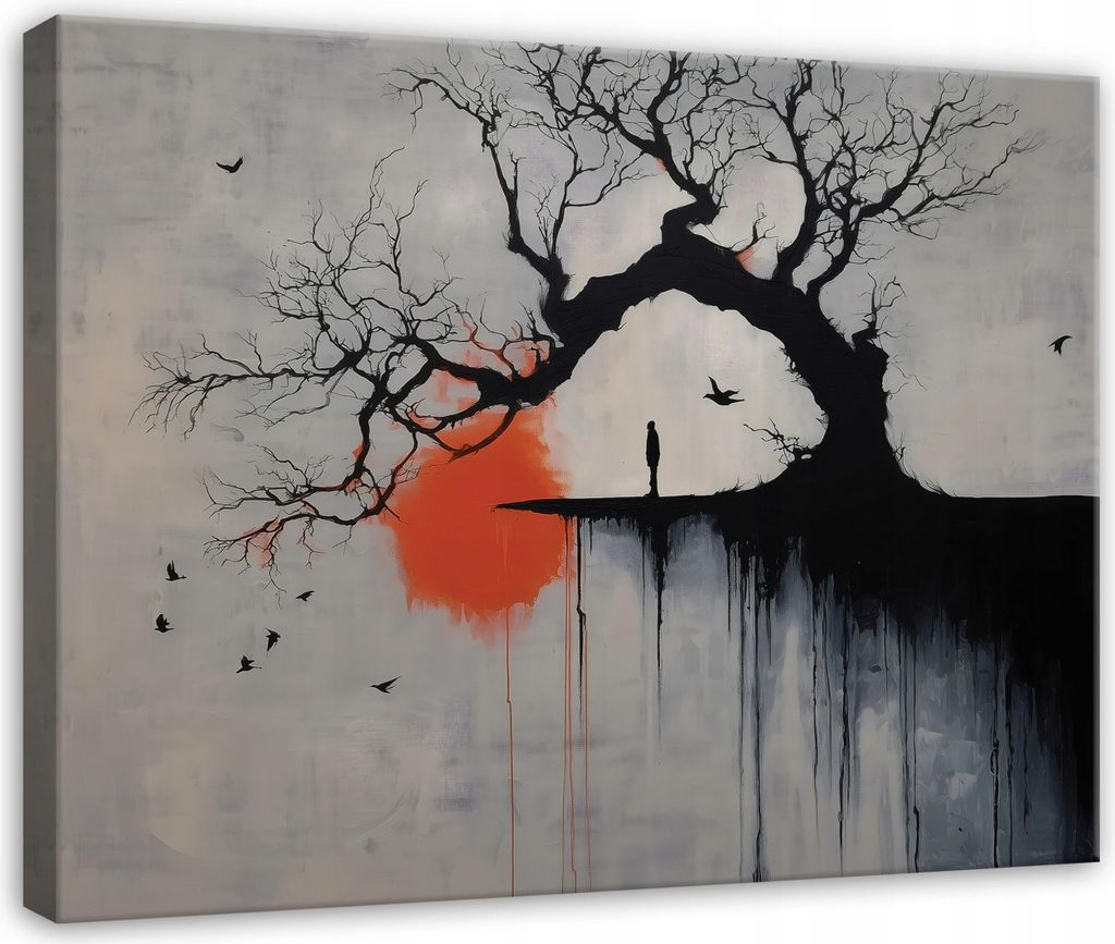 Leinwandbild Abstrakt Arbre Beton - 60x40 cm - Wandbilder Wohnzimmer Schlafzimmer - Leinwand Leinwandbild Schwarz - PP16303O4