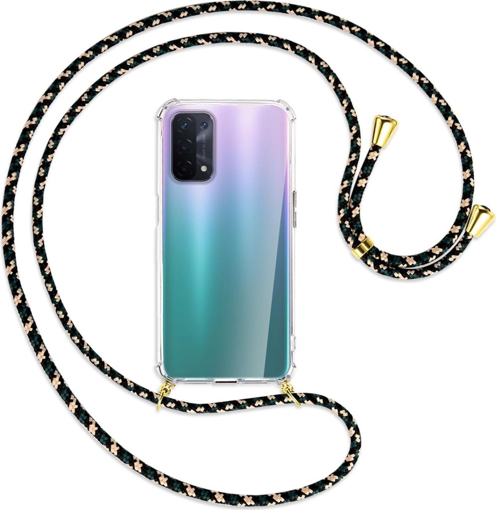 Handykette Backcover-Schutzhülle mit Band (Metall goldfarben) für Oppo A54 5G / A74 5G (CPH2197) - camouflage
