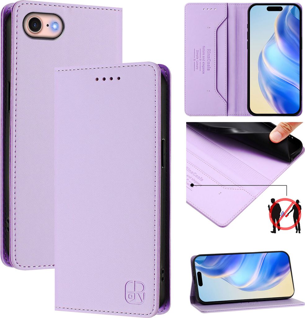 Lederhülle für iPhone 6/7/8/SE 2020/iPhone SE 2022 Hülle Flip Brieftasche Kartenfächern Ständer Schutzhülle Violett