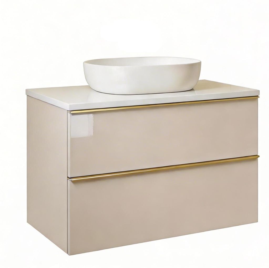 Waschtisch mit Unterschrank ONE Kaschmir Hochglanz 60x50x46 hängend Badmöbel Badezimmer Badezimmermöbel mit 2 Schubladen Waschbeckenschrank