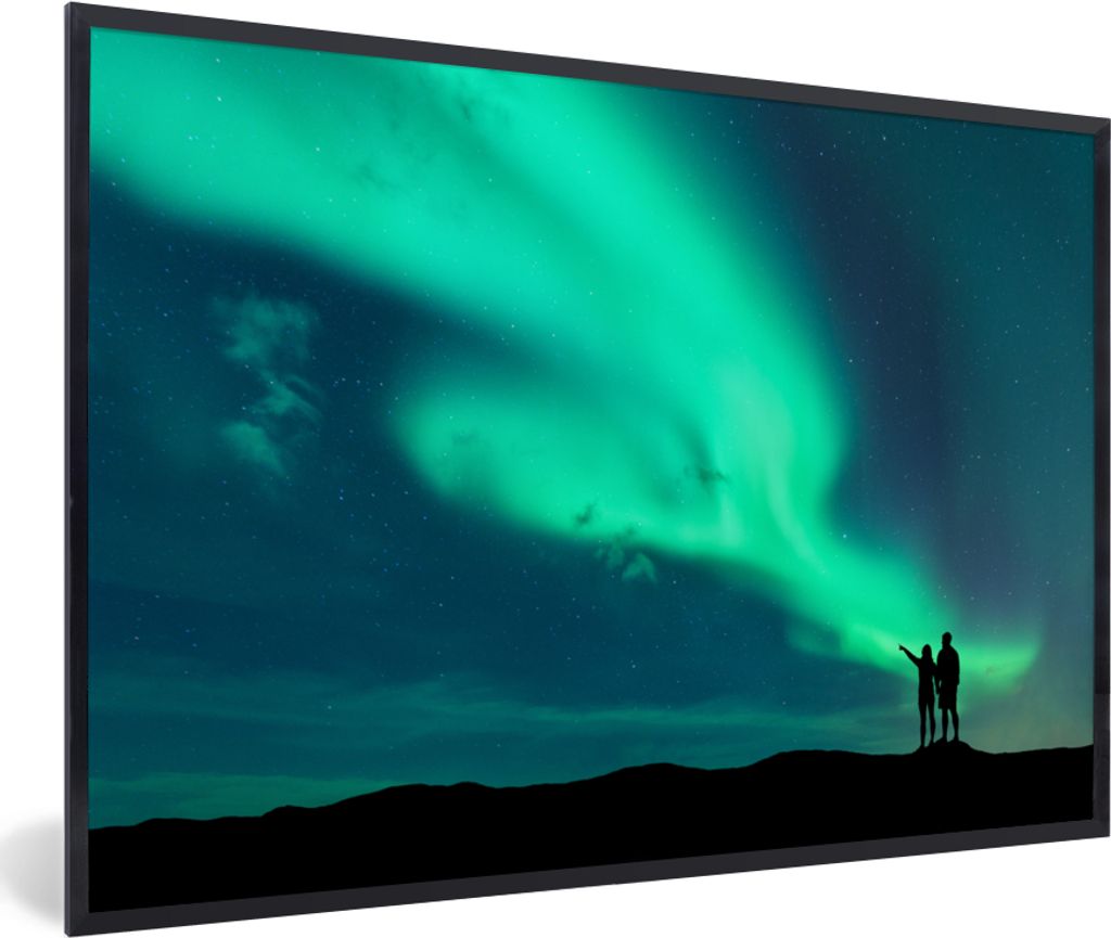 MuchoWow Gerahmtes Poster Nordlichter - Schatten - Norwegen 90x60 cm - Poster mit Schwarzem Bilderrahmen Wandposter Rahmen Foto Bilder - Fotorahm...