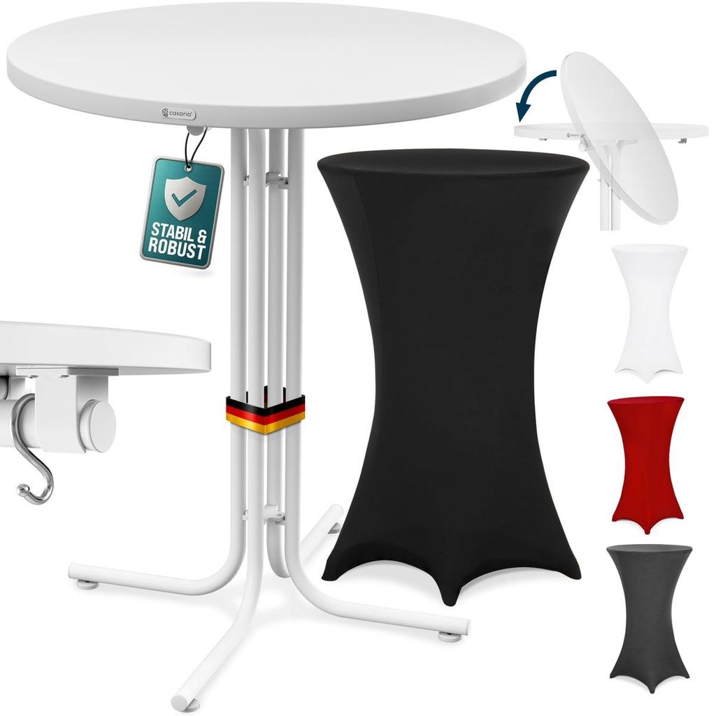 CASARIA Stehtisch Weiß 80cm inkl. Husse Schwarz Produktbild 