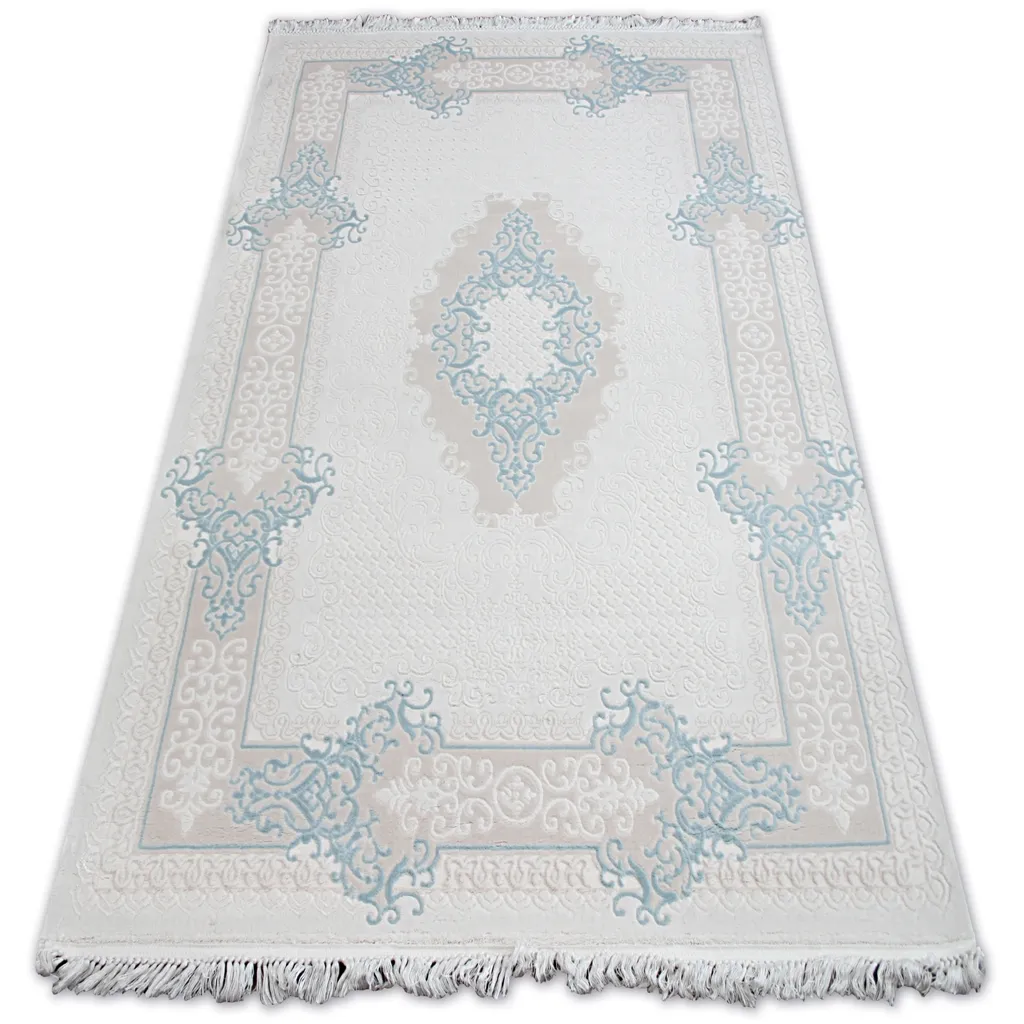 Tapis bleu MIRADA 5417 en acrylique doux avec franges 100x300 cm