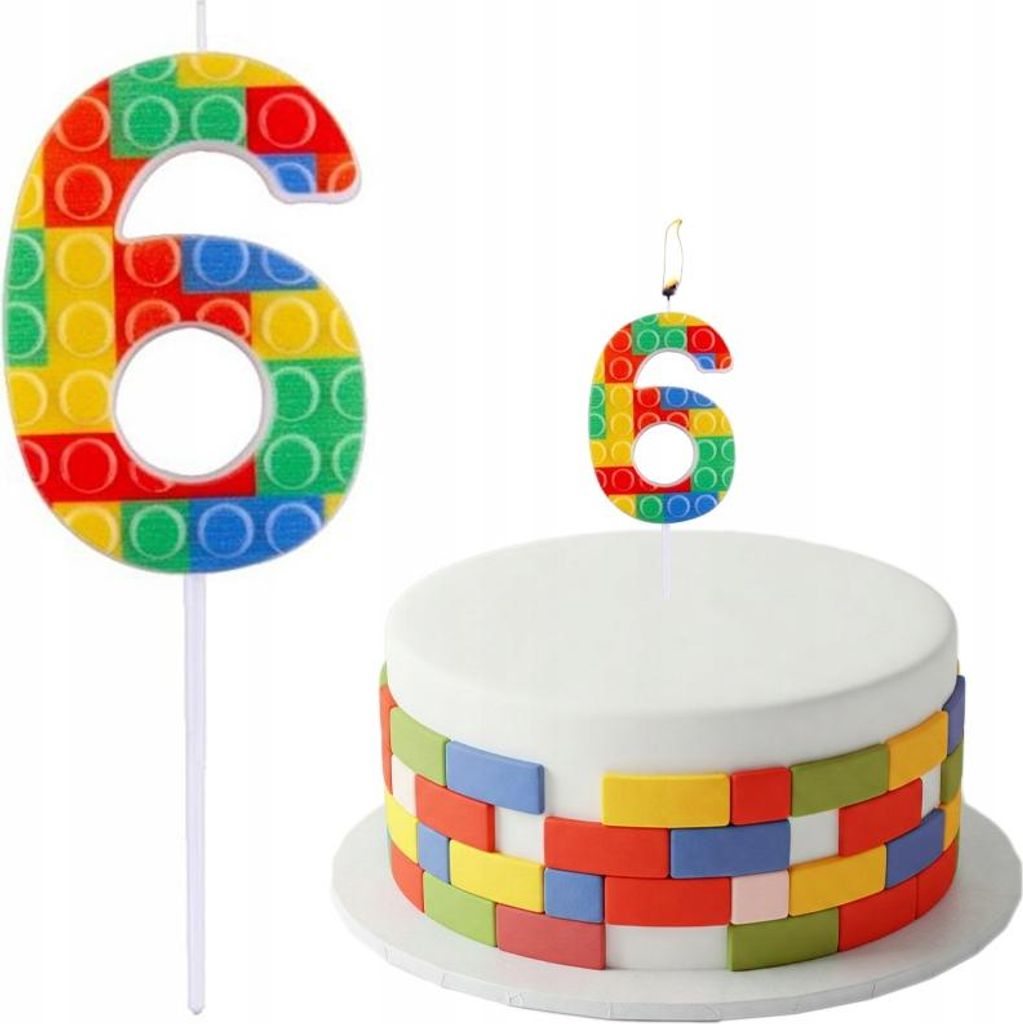 KERZEN Tortenaufsteller Tortenzahl 6 Sechs BUNTE BLÖCKE Geburtstag 10cm