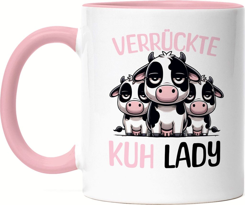 Verrückte Kuh Lady Tasse Rosa Lustige Kühe Geschenk Spruch Statement Bauernhof Kuhfan Humor