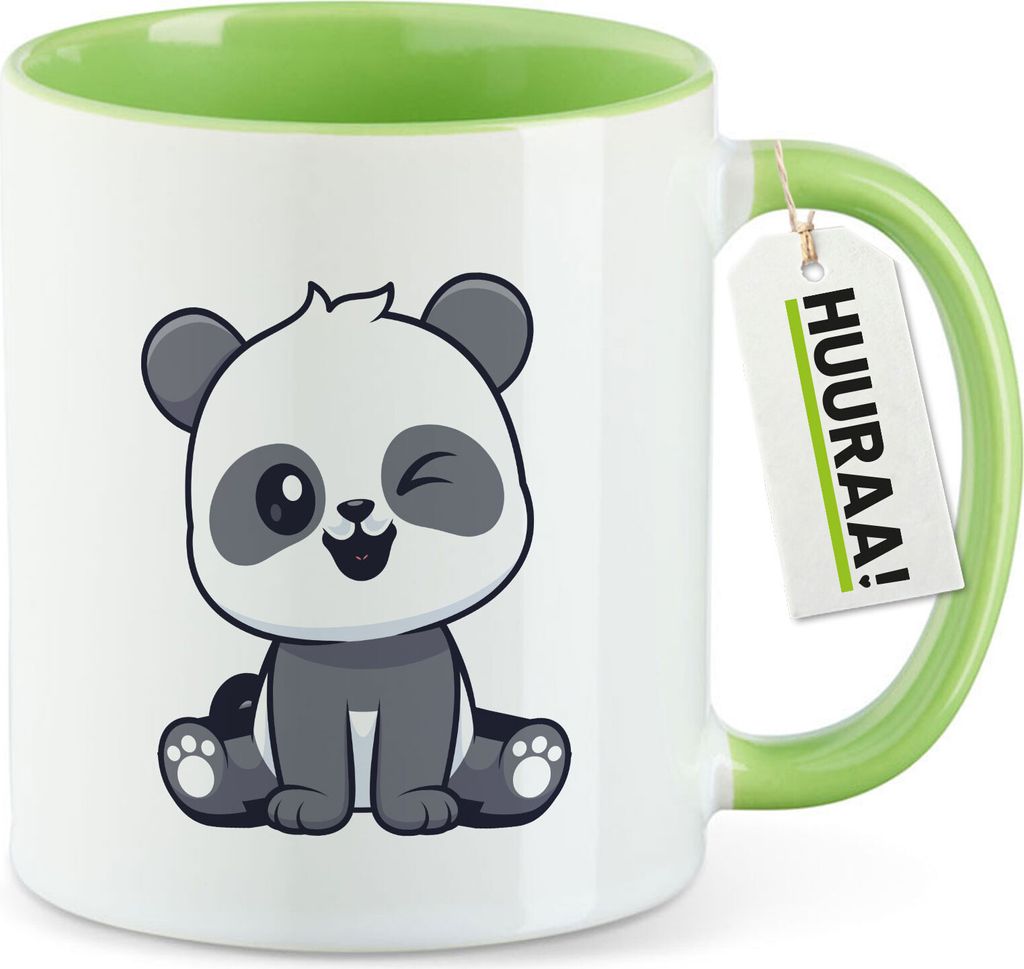 Huuraa Kaffeetasse Panda Comic 330ml Grün Keramik Kaffeebecher Geschenkidee
