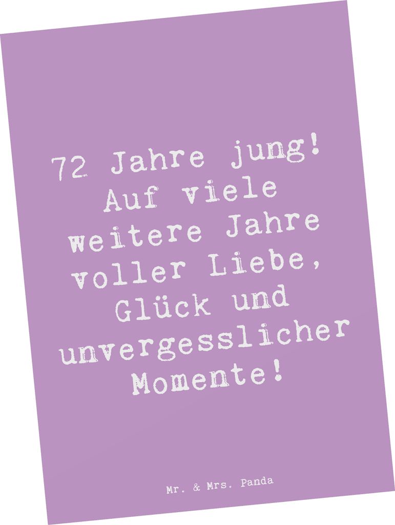 Mr. & Mrs. Panda Grußkarte Spruch 72. Geburtstag Freude - Lavendeltraum - Geschenk, bildkarte, Jubilar, Postkarten, Ansichtskarten, Happy Birthday...