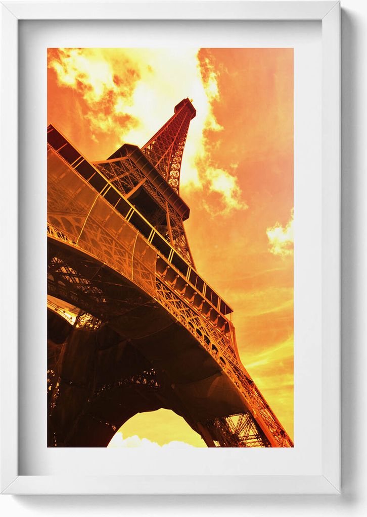 Die Attraktion des Eiffelturms in Paris– Wandbild mit Rahmen – Gerahmtes Bild – Wanddekoration – 40x60 cm – Weiß