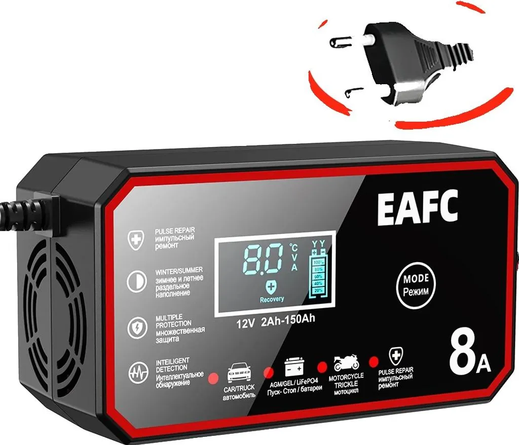 Caricabatterie 12V 8A LCD per Camper e Moto - Ripristino Rapido