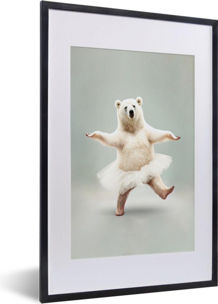 MuchoWow Gerahmtes Poster Eisbär - Tutu - Weiß - Porträt - Tiere 40x60 cm - Poster mit Schwarzem Bilderrahmen Wandposter Rahmen Foto Bilder - ...