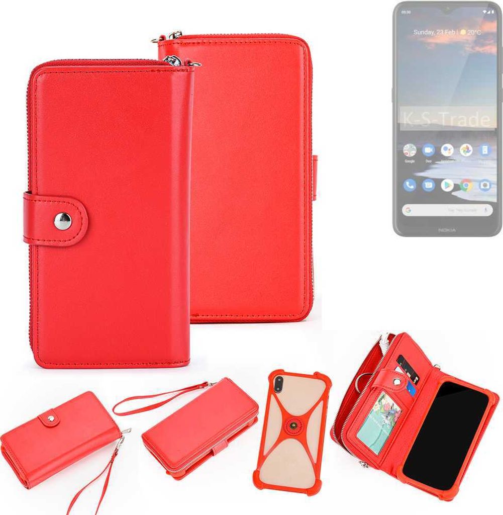 K-S-Trade 2in1 Schutzhülle Portemonnee Handyhülle mit Bumper kompatibel mit Nokia 5.3 Hülle Case Etui Geldbörse Smartphone rot (1x)
