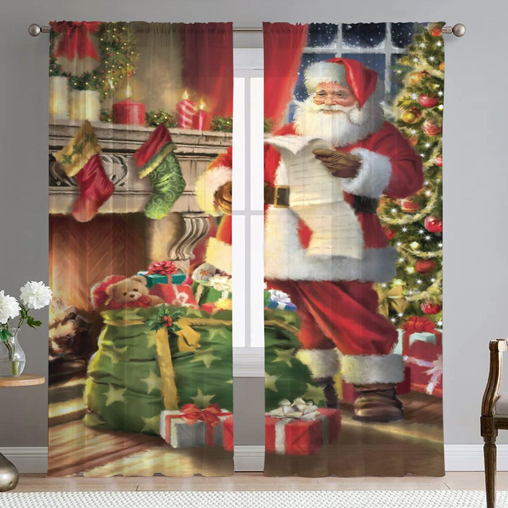 Weihnachtsvorhänge Mit Stangen-Tasche – 2-teiliger Set Mit Weihnachtsstern-Motiv, 132 X 244 Cm (BxL) – Dekorative Fenstervorhänge Für Wohnzimmer & Schlafzimmer