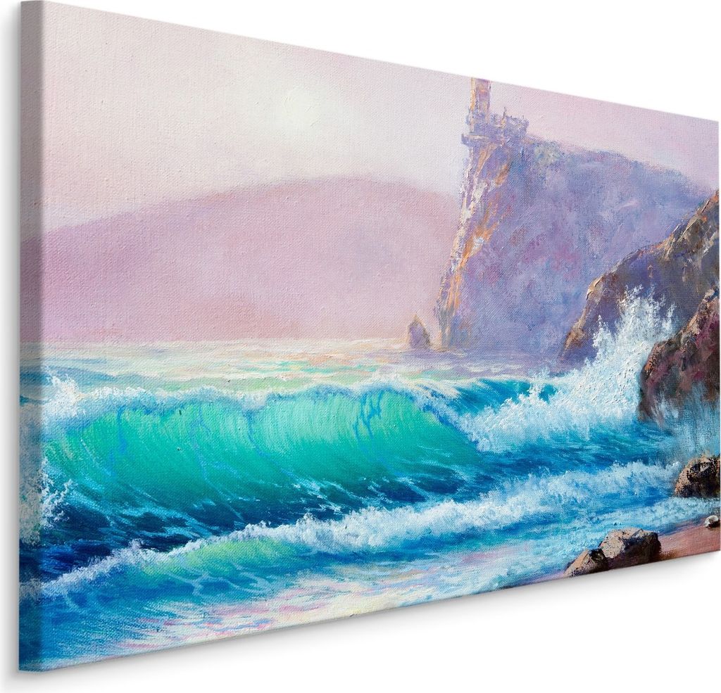 Fabelhafte Canvas LEINWAND BILDER 40x30 cm XXL Kunstdruck Meer Wellen Felsen Schloss