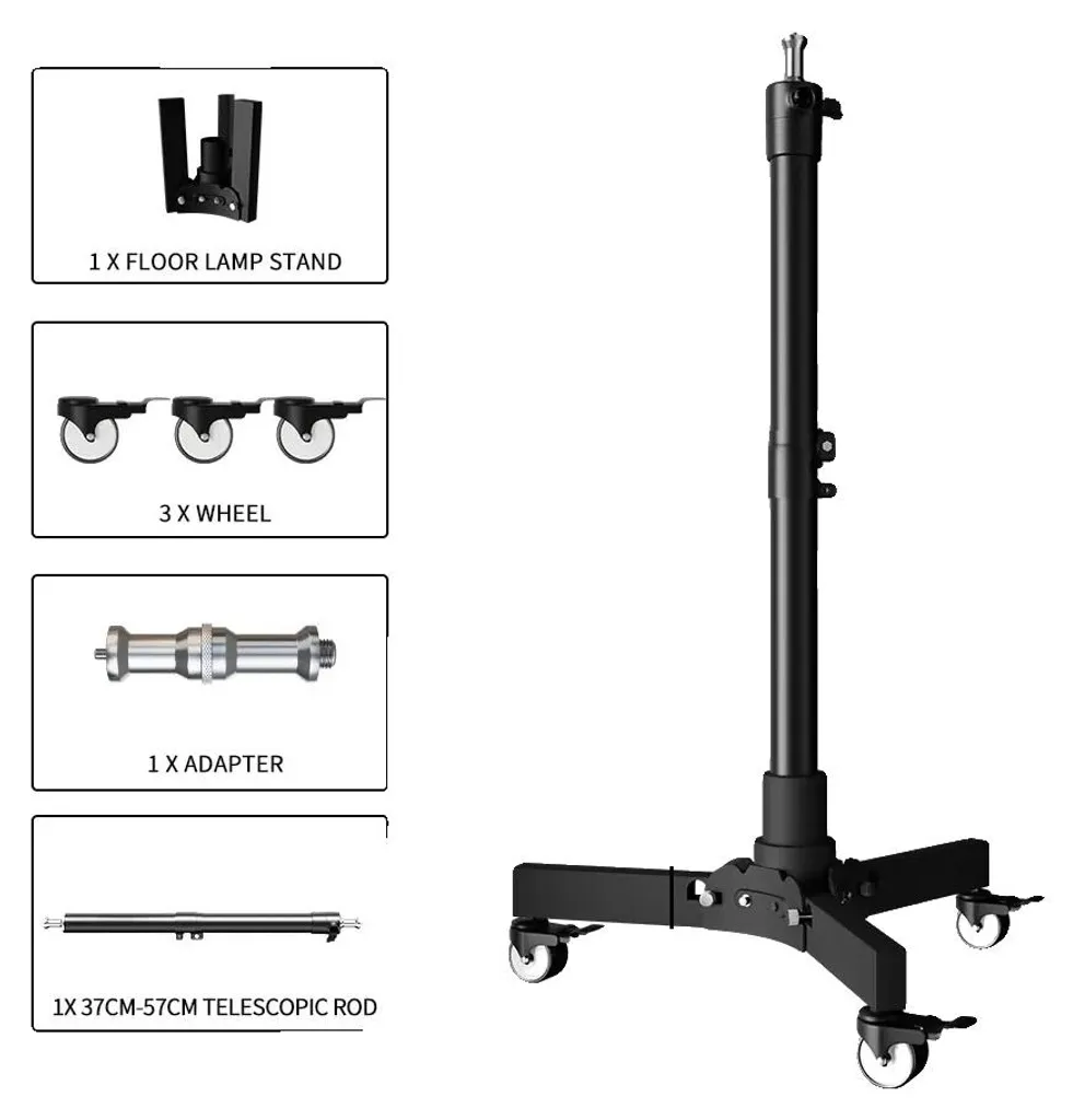 Pied d'éclairage pour studio mobile 76 cm avec roues et socle stable
