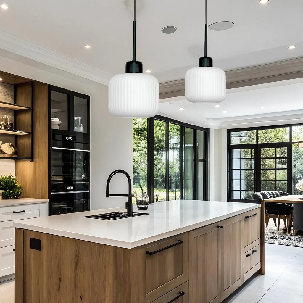 Lampadario Sospensione Nero Vetro Bianco Beka 14-965 | Design Moderno
