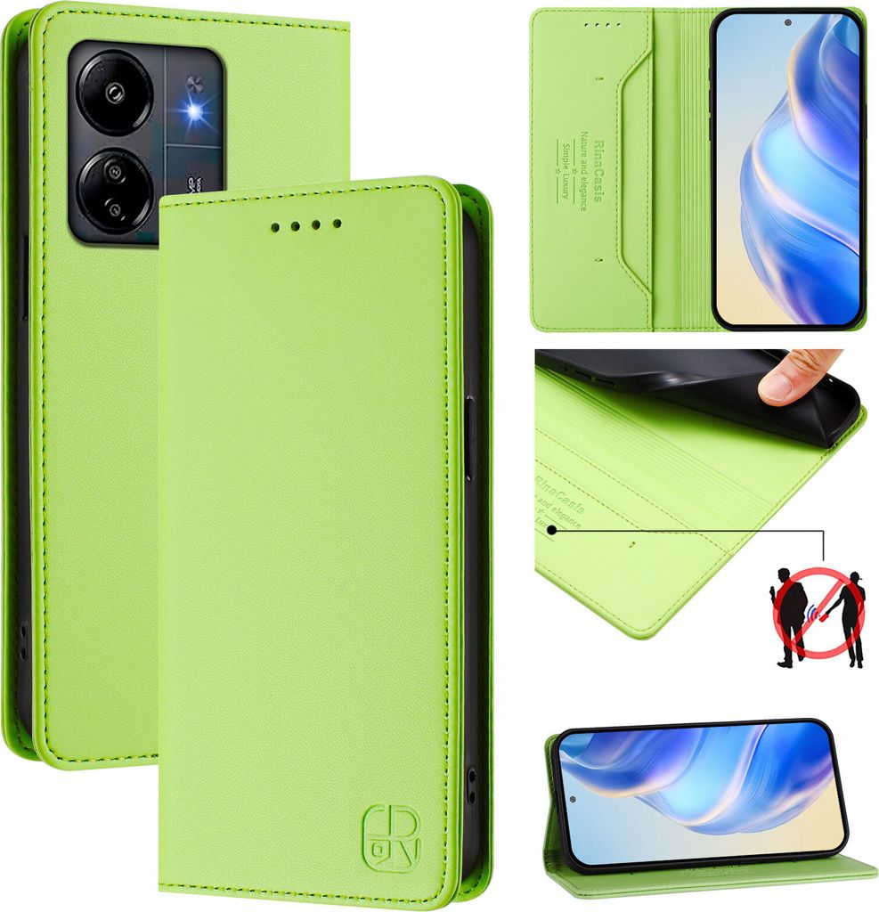 Lederhülle für Xiaomi Redmi 13C/Poco C65/Poco M6 5G Hülle Flip Brieftasche Kartenfächern Ständer Schutzhülle Grün