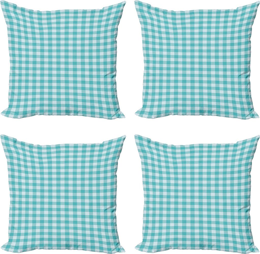 ABAKUHAUS Türkisblau Kissenbezug Set (4 Stück), Weiche Töne Checkered, Moderner Doppelseitiger Digitaldruck, 60 cm x 60 cm, Blassblau Türkis