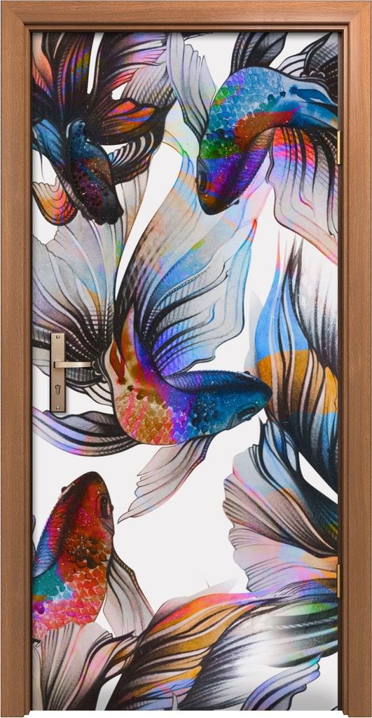 Türposter 90x200 cm Türaufkleber Türtapete Türfolie Klebefolie Goldfische Malerei Aquarellmuster