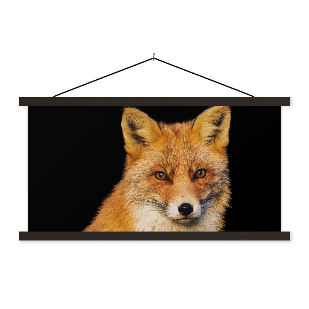 MuchoWow Textilposter Fuchs - Rot - Schwarz 150x75 cm mit schwarzem Rahmen - Posterleiste