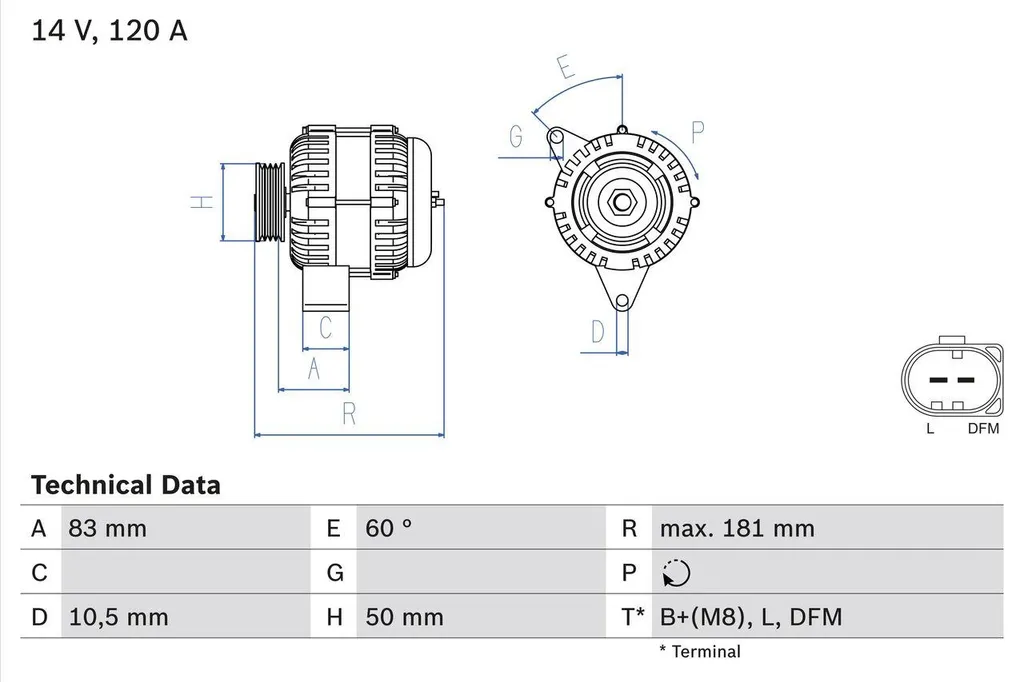 Alternateur Bosch 120 Ampères haute performance pour Mercedes-Benz 12V