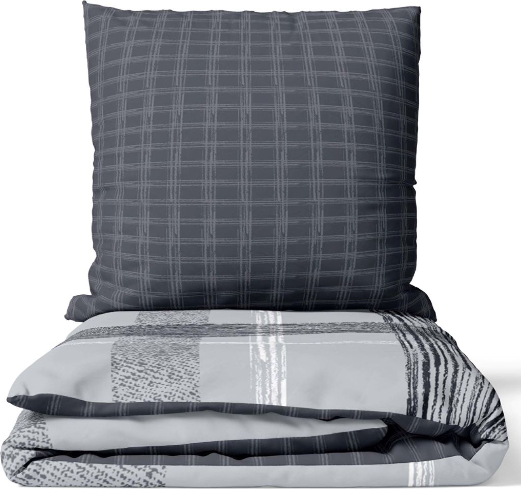 Baumwolle Renforce Bettwäsche Set 155x220 cm Grau Anthrazit Produktbild 