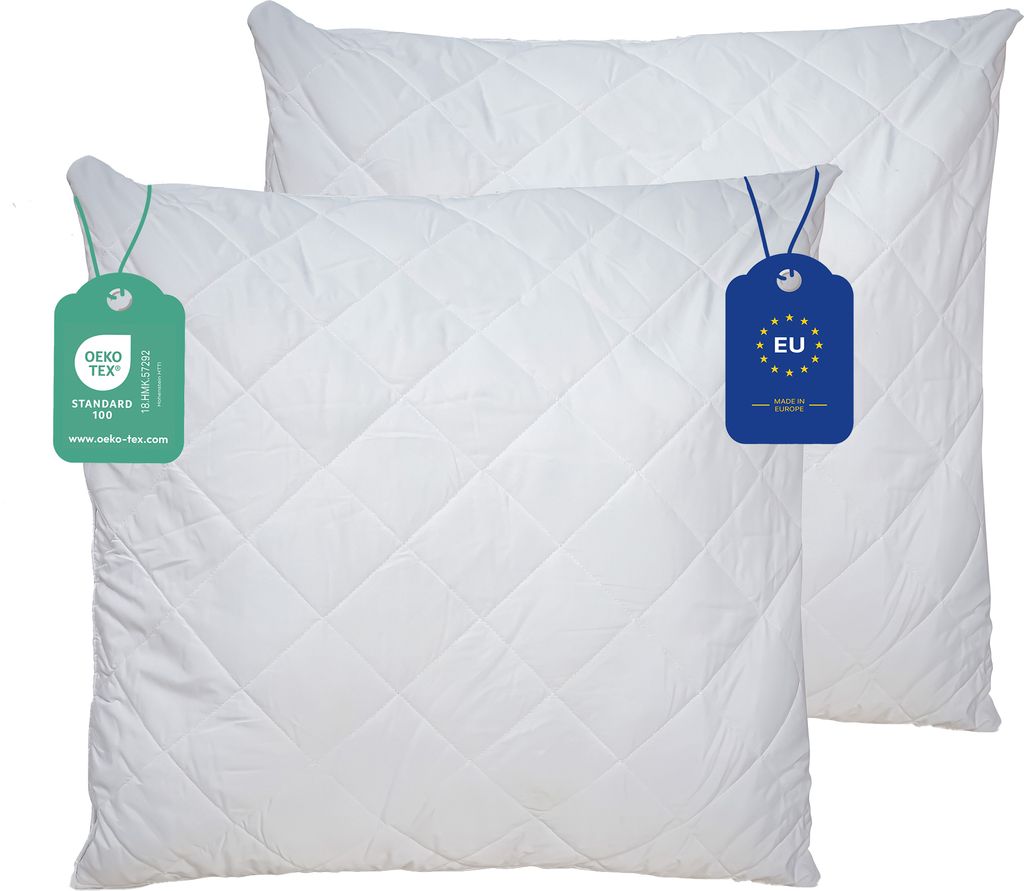 Kopfkissen 50x50 (2er Set) Steppkissen füllkissen Bettkissen Mikrofaser Kissen für Allergiker Schlafkissen Pillow (Weiß, 50 x 50 cm)