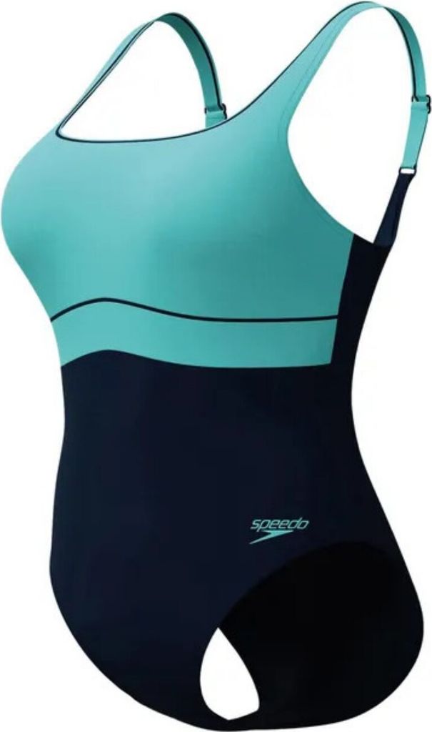 Speedo Contour Eclipse Shaping Badeanzug Damen mit verstellbaren Trägern, Farbe:Schwarz-Türkis, Größe:38