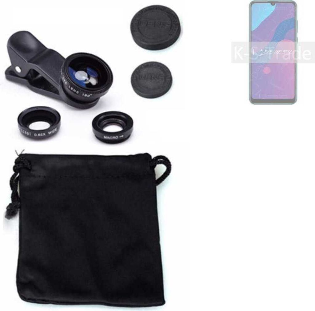 K-S-Trade Smartphone Kamera Linsen Set Kompatibel mit Huawei Honor 9A 3in1 Clip-On Kamera Adapter Macro Weitwinkel FishEye Fischauge Objektiv Linse