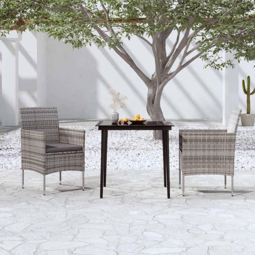 Maison Exclusive - 3-tlg. Garten-Essgruppe mit Kissen Grau und Schwarz