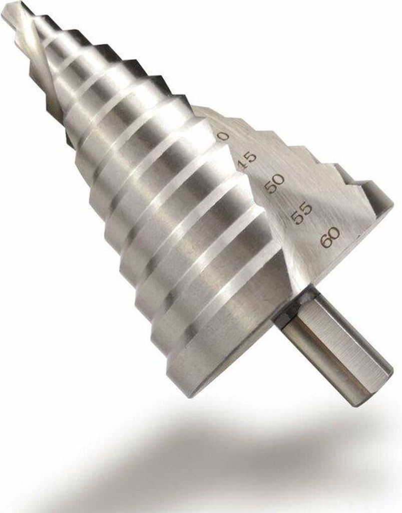 6-60 mm Trappenbohrer mit 12 Stufen, HSS, silber, runde Schacht, spiralförmige konische Bohrloch, rostbeständig, für Holz, Metall & Kunststoff