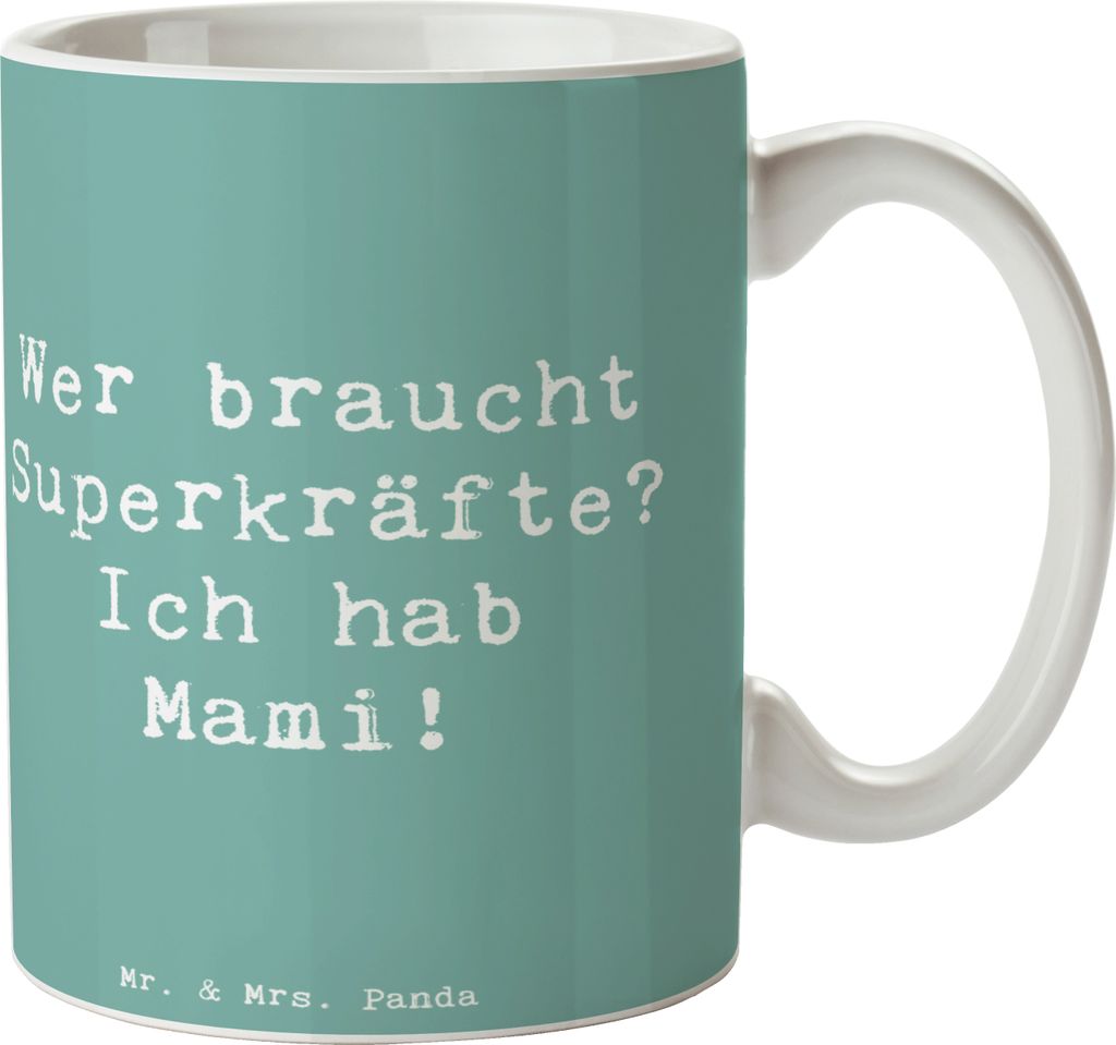 Mr. & Mrs. Panda Kaffeebecher Spruch Mami Magie - Meeresbrise - Geschenk, Handarbeit, Mom, handgemacht, Familie, Heldin, Kaffeepott, Kaffeetasse, T...