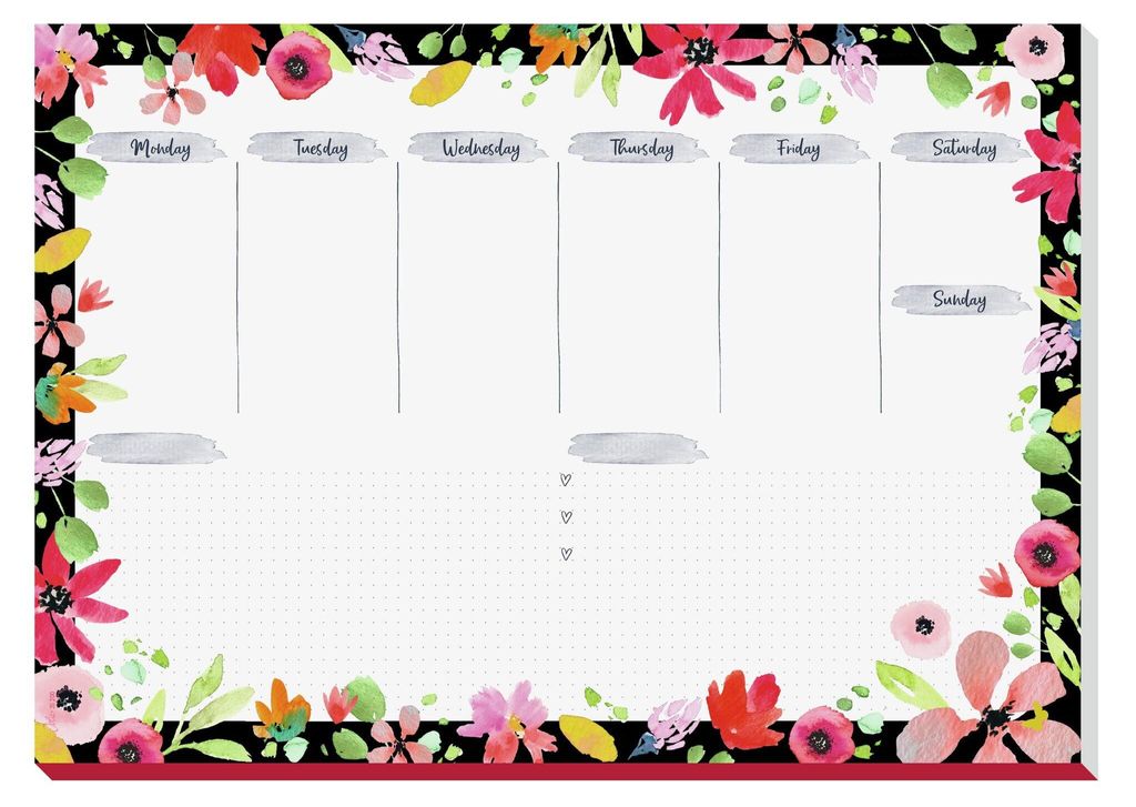 SIGEL JS200 Jolie Papier-Schreibunterlage Flower Love - Wochenplaner, undatiert englisch - A3 - 30 Blatt -