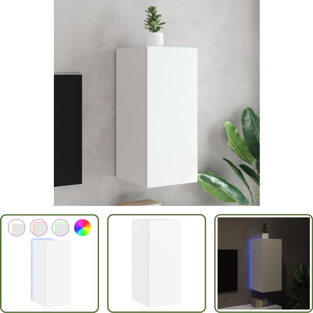 The Living Store TV-Wandschrank mit LED-Leuchten Weiß 30,5x35x70 cm
