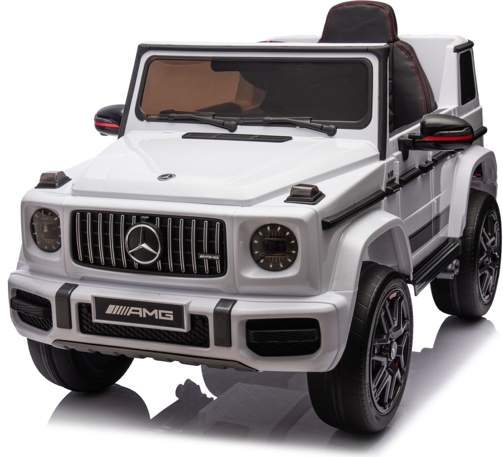 FINOOS Kinder Elektroauto Mercedes G63 AMG XL 24V, 4x4 elektrische Kinder elektroauto mit Fernbedienung, Ledersitz, Gummi-Reifen (Weiß)