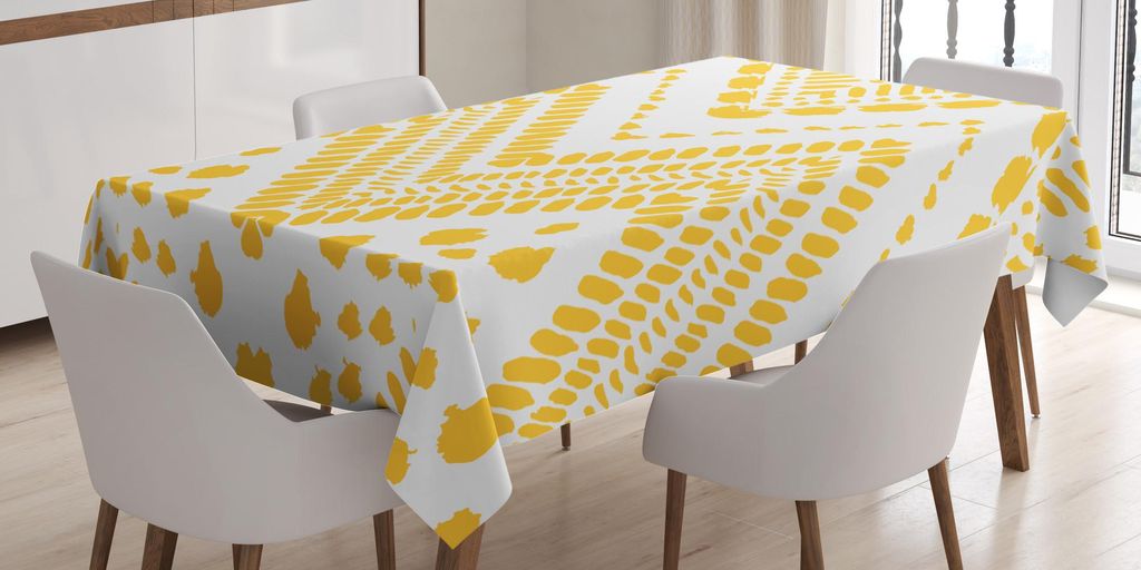ABAKUHAUS Yellow Chevron Tischdecke, Hand gezeichnetes Stammes- aztekisches afrikanisches Muster-ethnisches Motiv mit gestrichelten Linien, 140 x 2...