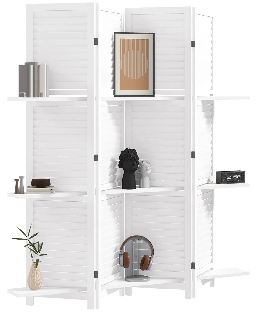 Cloison de séparation 160 cm en bois blanc avec 3 étagères intégrées - 2