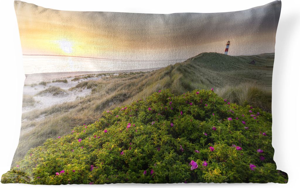 MuchoWow Outdoor Kissen - Leuchtturm - Berg - Blumen - Wasser - 50x30 cm - Wetterfest - Lounge Kissen - Sofa kissen - Wohnzimmer Dekoration