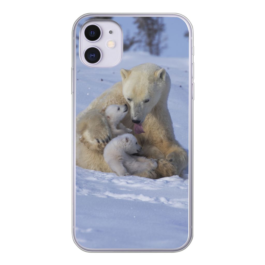 MuchoWow Handyhülle Schutzhülle Hülle für iPhone 11 Eisbären - Schnee - Weiß Silikon Softcase Handy Hülle - Handytasche