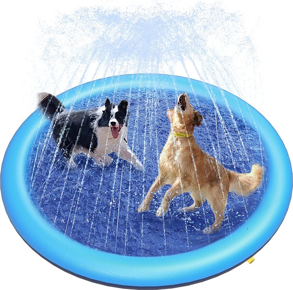 Hundepool, Splash Pool, für Große & Kleine Hunde & Kinder, 59" Faltbarer Splash Sprinkler Pad, 0.58mm Verdickt Anti-Rutsch Hunde Wasserspielzeug