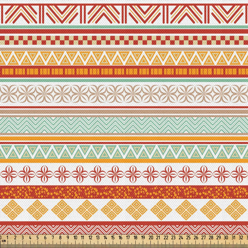 Tissu pour rideaux et nappes motif tribal 3 mètres rouge et beige