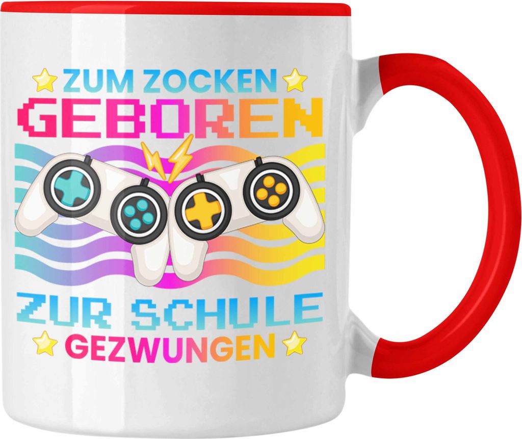 Trendation - Gamer Tasse Geschenk Jungen Zocker Mitbringsel Männer Zocken Gaming Geschenkideen PC Kinder Zubehör Spruch Lustig Zur Schule Gezwung...