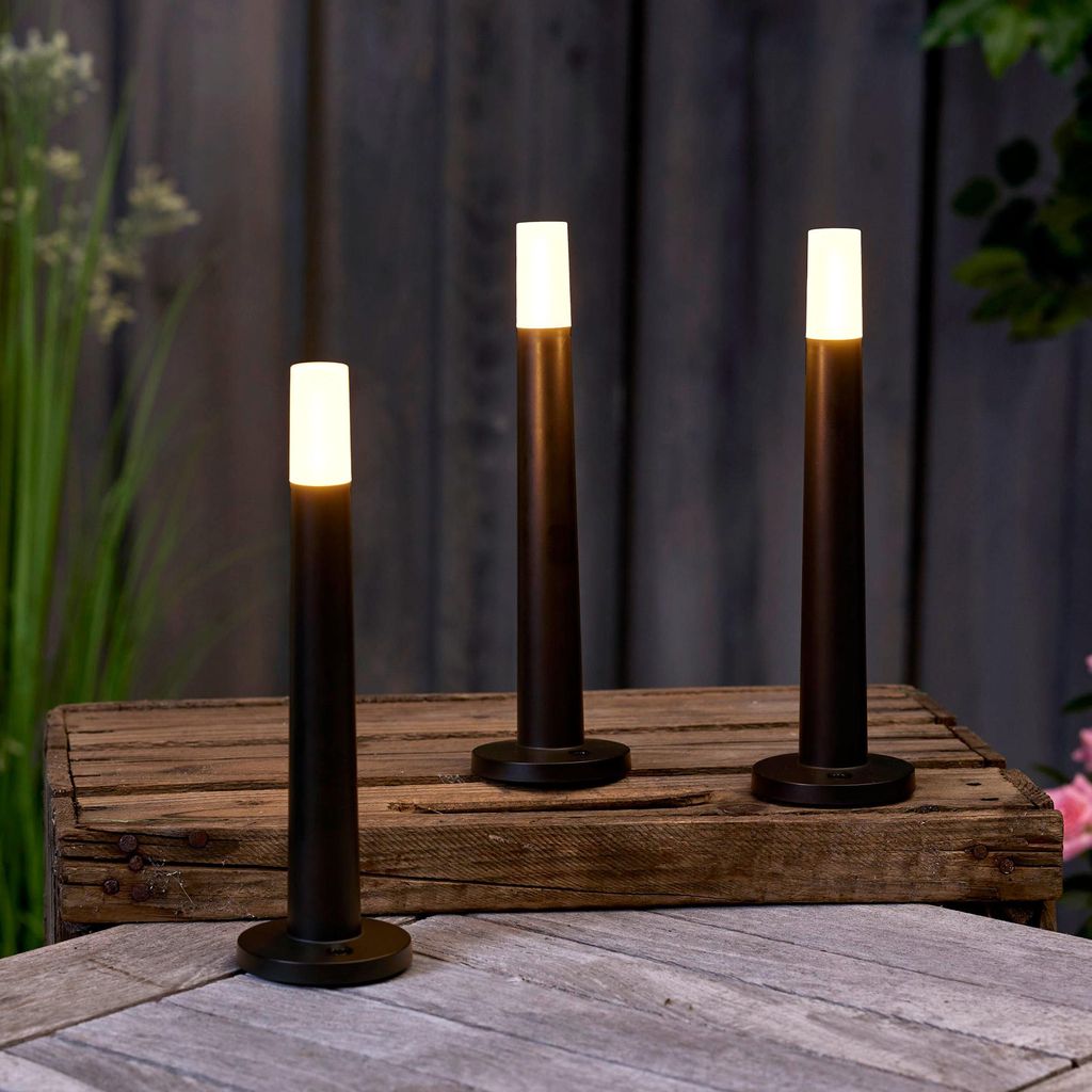 LED Stabkerzen Set 3 Stück Innen Außen Dimmbar Warmweiß Touchtaste schwarz