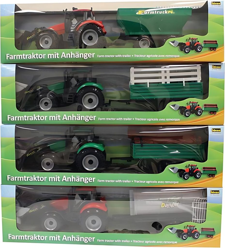 Traktor mit Anhänger rot und grün sortiert